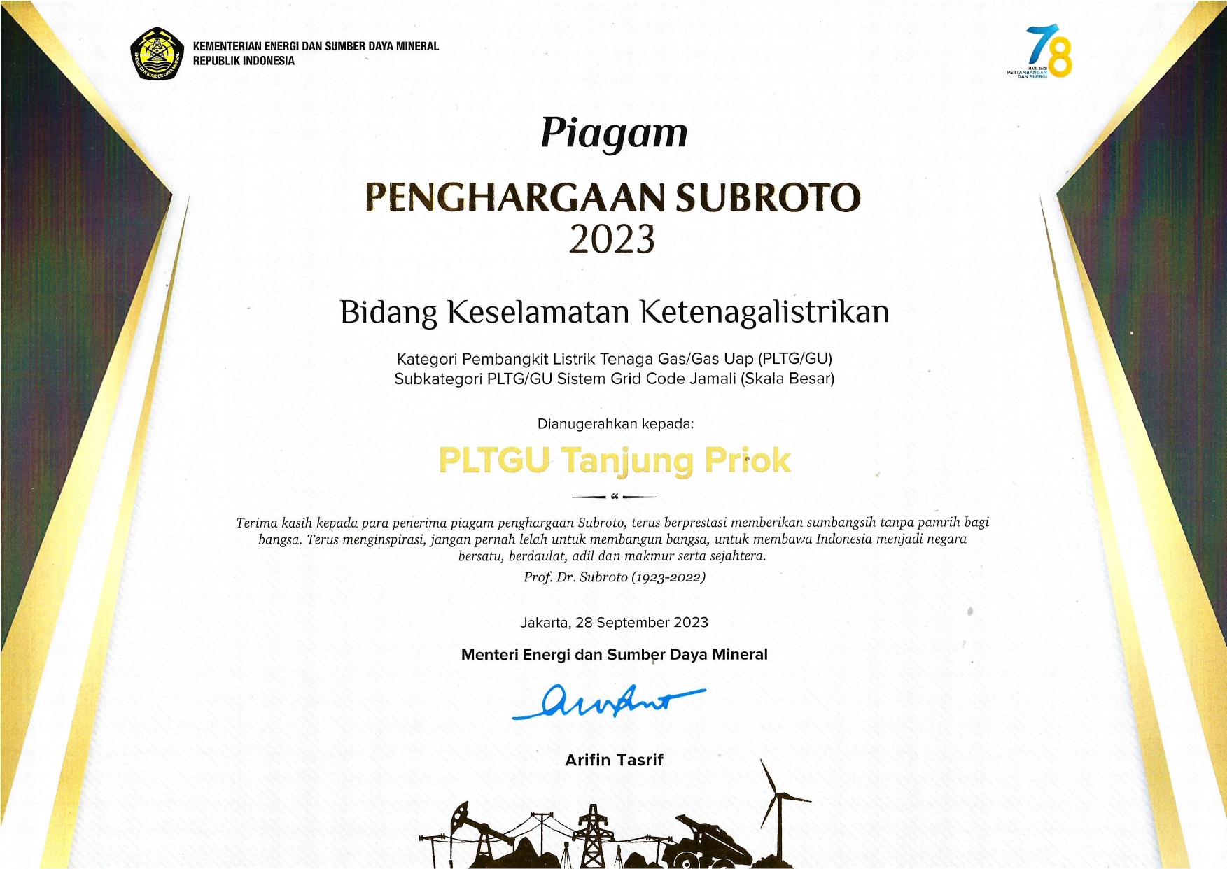 Penghargaan Subroto 2023 Kategori PLTGU-Jamali